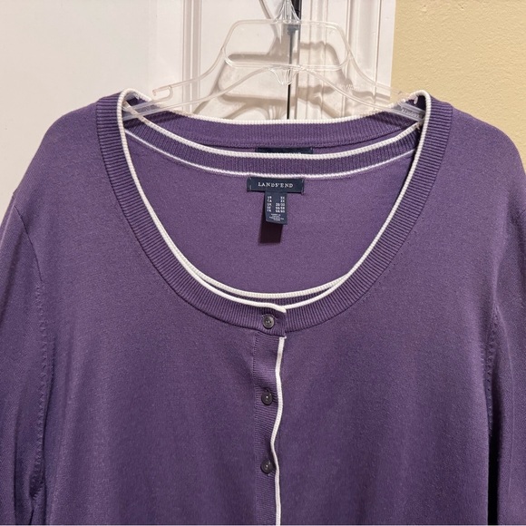 Lands’ End Purple White Trim Button Down Cardigan With Matching Shirt Plus Sz 3X - Picture 2 of 16